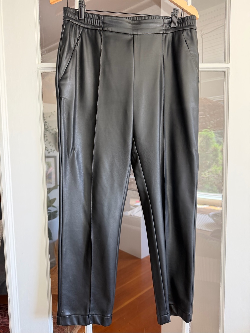 Women's Black Faux Leather Straight-Leg Pants